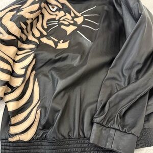 Penny Houson Tiger Jacket Vintage Statement Graphic Faux Leather Small